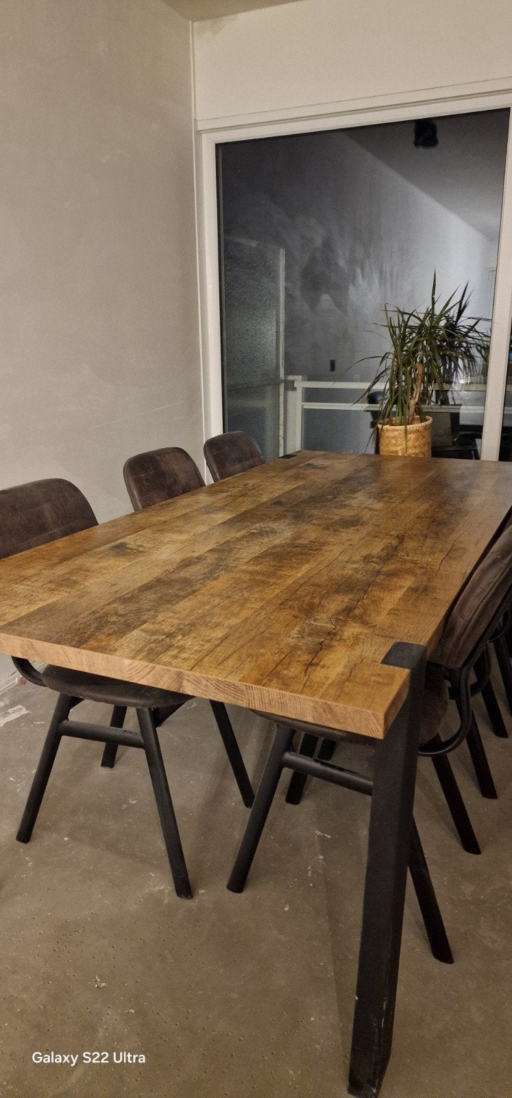 eettafel met 6x suède stoelen, Overige materialen, 100 tot 150 cm, 200 cm of meer, Ophalen of Verzenden