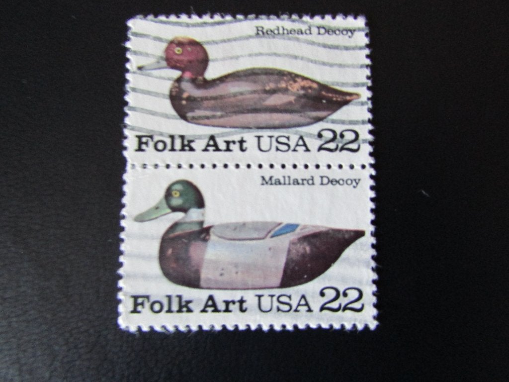Postzegel Vogel: Zegelpaar 1 met 2 Lok-Eenden uit de U.S.A., Ophalen of Verzenden, Gestempeld, Dier of Natuur
