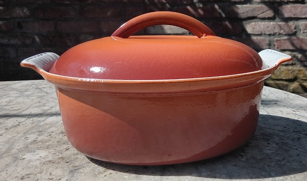 DRU ovale gietijzer pan met deksel Ø22 cm (G361), Gebruikt, Ophalen of Verzenden, Met deksel, Overige merken
