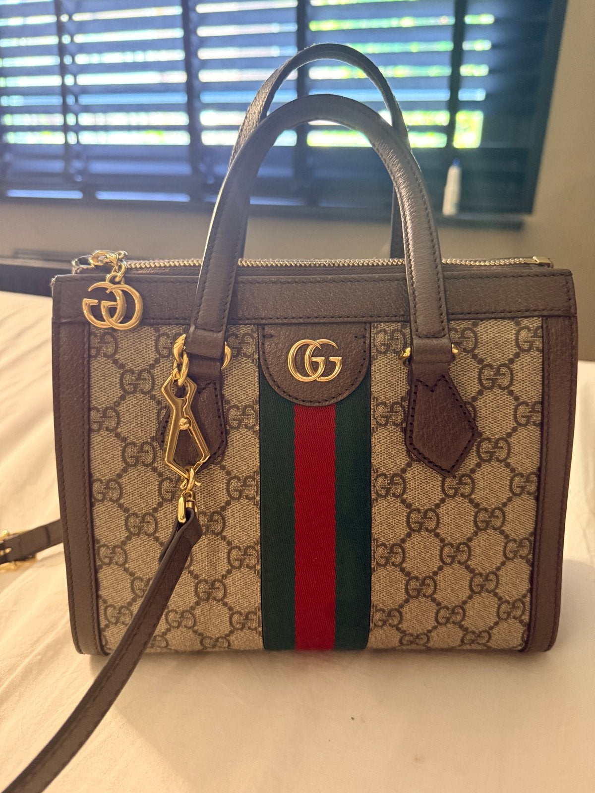 Gucci Ophidia GG Supreme Schoudertasje, Ophalen, Zo goed als nieuw, Bruin, Schoudertasje
