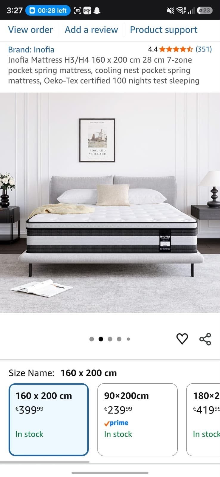 Inofia H3/H4 Pocketvering Matras 160x200 cm - Z.G.A.N., Ophalen, Tweepersoons, Zo goed als nieuw, Matras