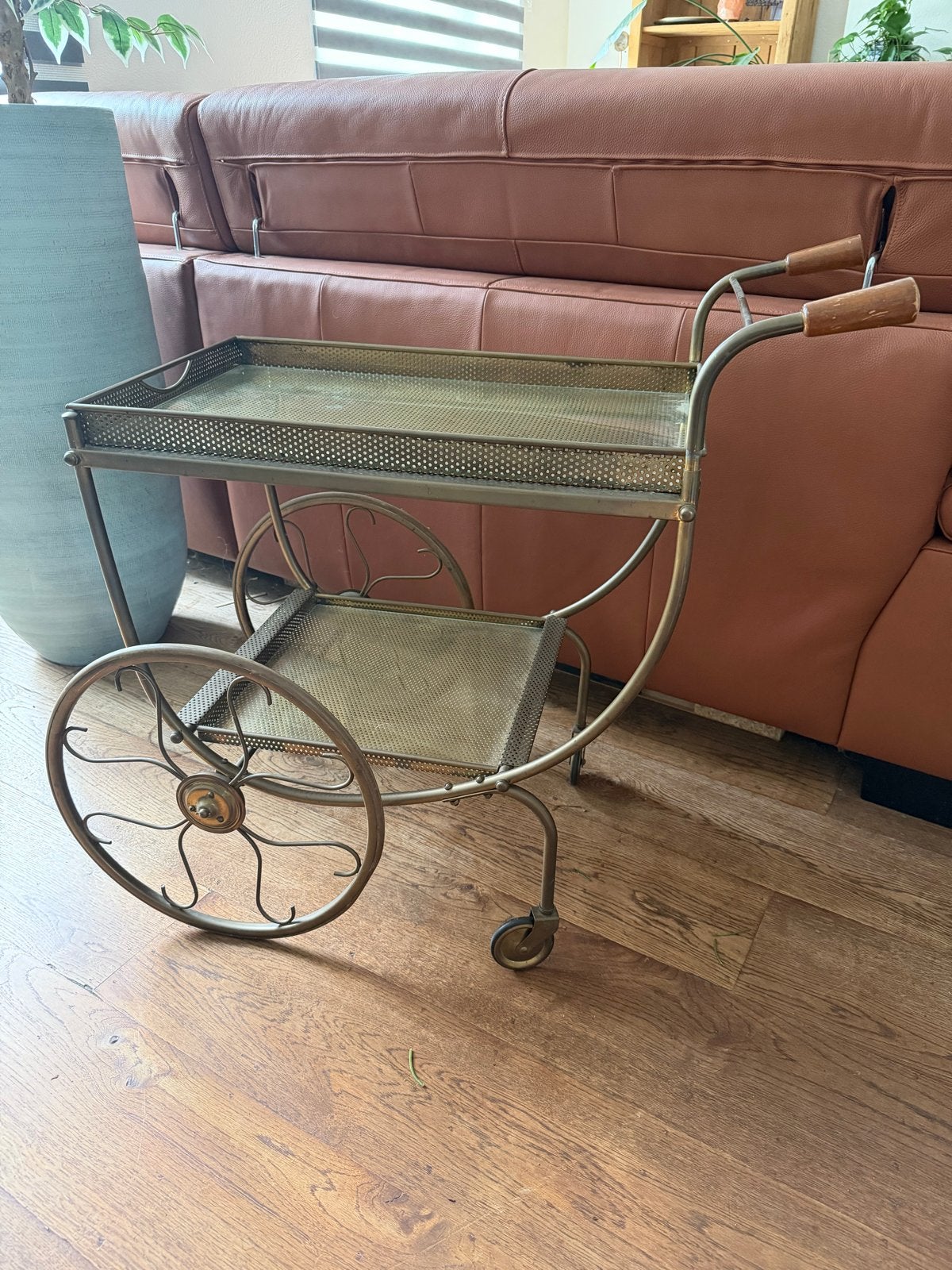 Vintage Messing Serveerwagen met Afneembaar Dienblad, Ophalen