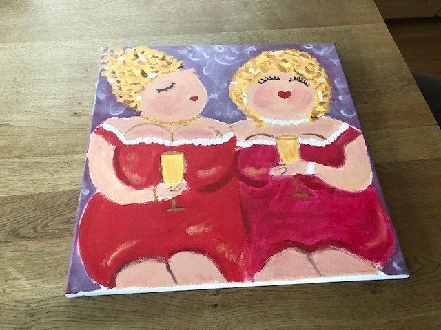 Schilderij - Dikke dames, Ophalen of Verzenden, Origineel werk, Doek