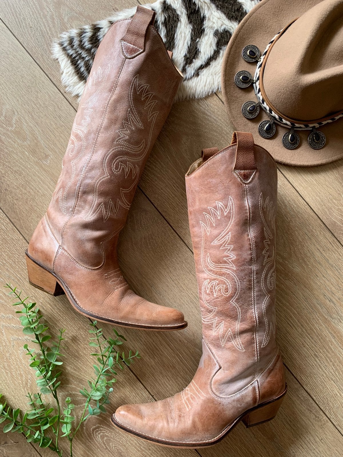 Texto hoge cowboylaarzen 41 western boots bohemian laarzen, Hoge laarzen, -, Beige, -