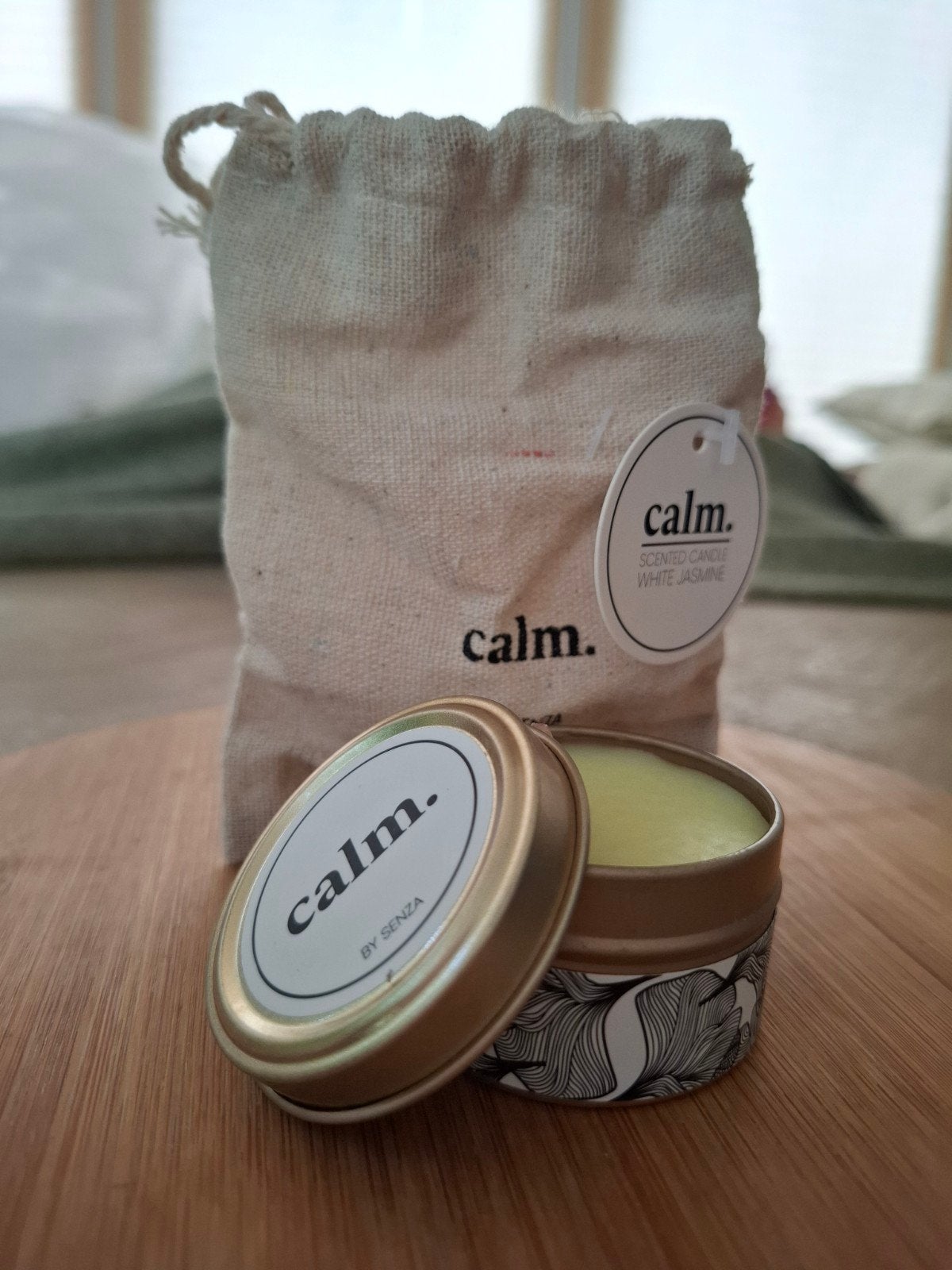 8x Calm by Senza Geurkaars White Jasmine in blikje, Huis en Inrichting, Woonaccessoires | Kandelaars en Kaarsen, Ophalen of Verzenden