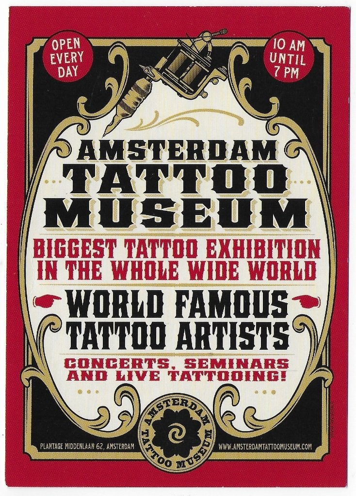 Amsterdam Tattoo Museum Gelopen Ansichtkaart (B5881 ), Ophalen of Verzenden, 1980 tot heden, Gelopen