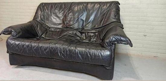 Vintage zwart leren design bankstel 2 zitsbank, Huis en Inrichting, Ophalen, Tweedehands, Tweedehands, 150 tot 200 cm