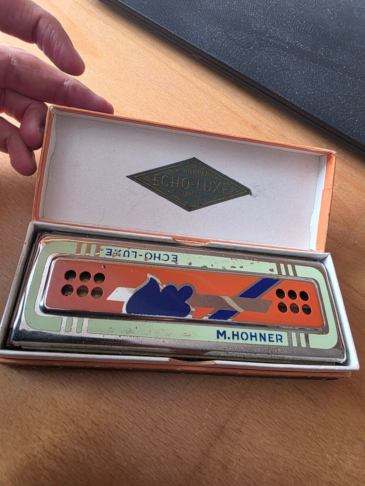 Vintage M. Hohner Echo-Luxe mondharmonica met originele doos, Ophalen of Verzenden, Gebruikt