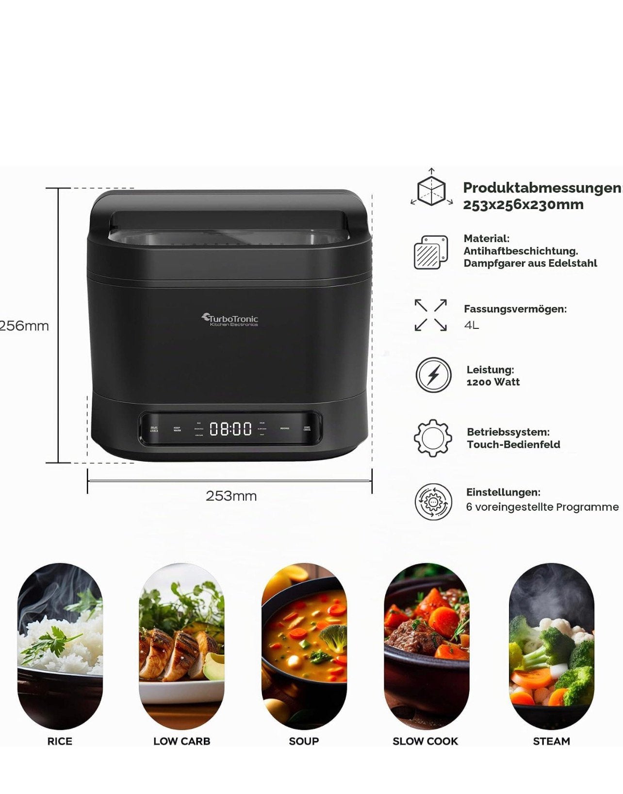 TurboTronic Multicooker - Rijstkoker, Stomer, Slowcooker, Ophalen of Verzenden, Zo goed als nieuw