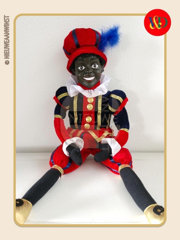 Nostalgische V&D etalage Piet pop - rood/blauw - 60cm, Diversen, Verzenden, Zo goed als nieuw