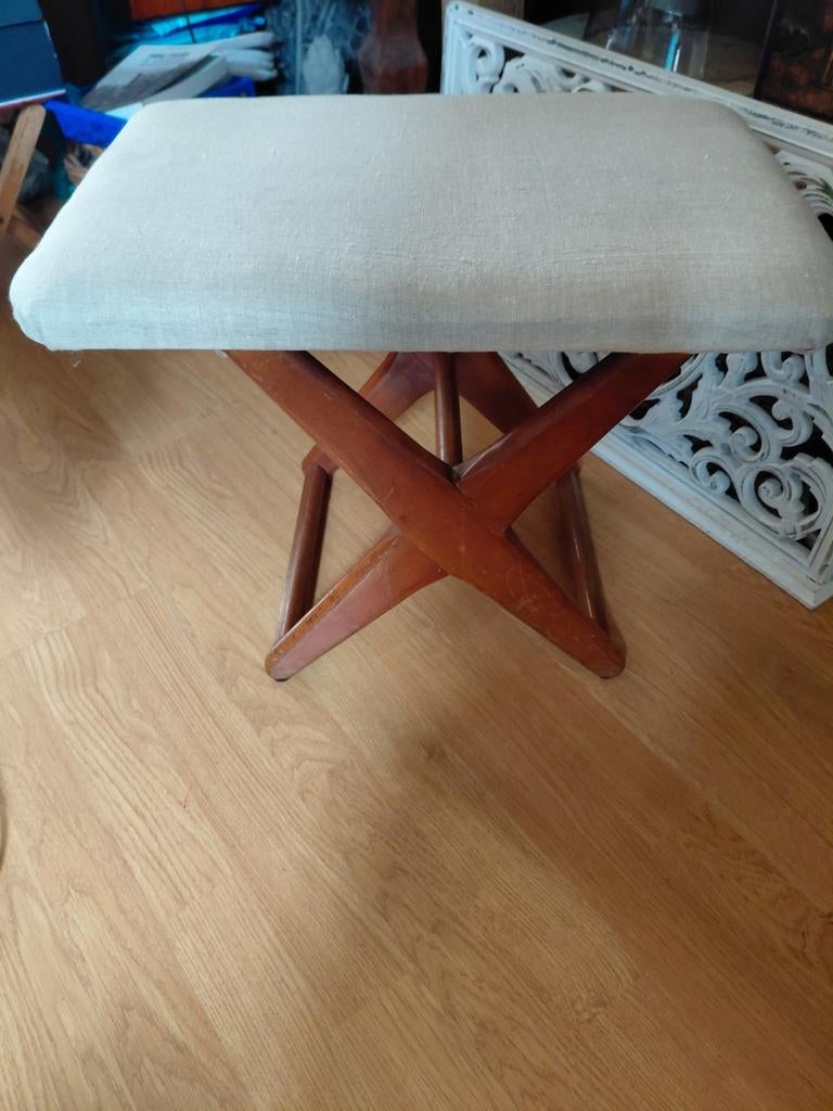 Vintage teakhouten krukje bankje tafeltje, Ophalen, Huis en Inrichting