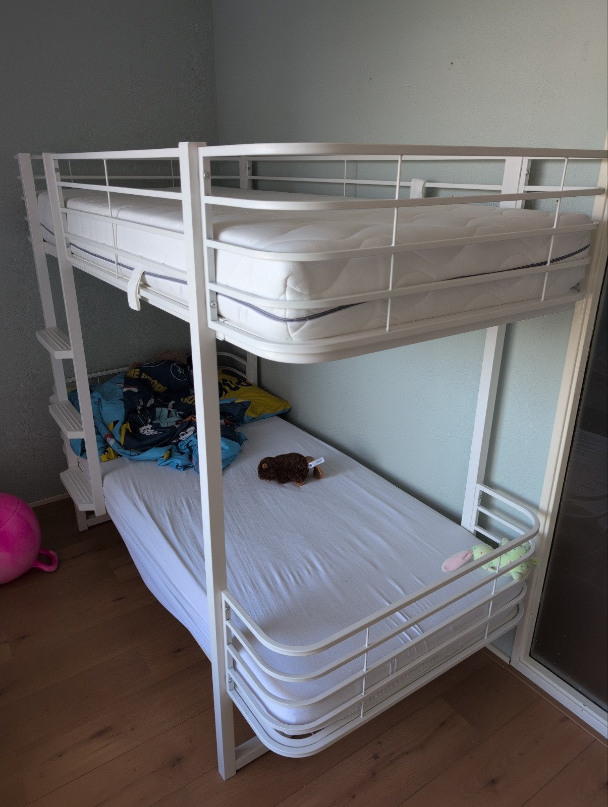 Stevig wit ijzeren stapelbed, Ophalen, 90 cm, 160 tot 180 cm, Tweepersoons