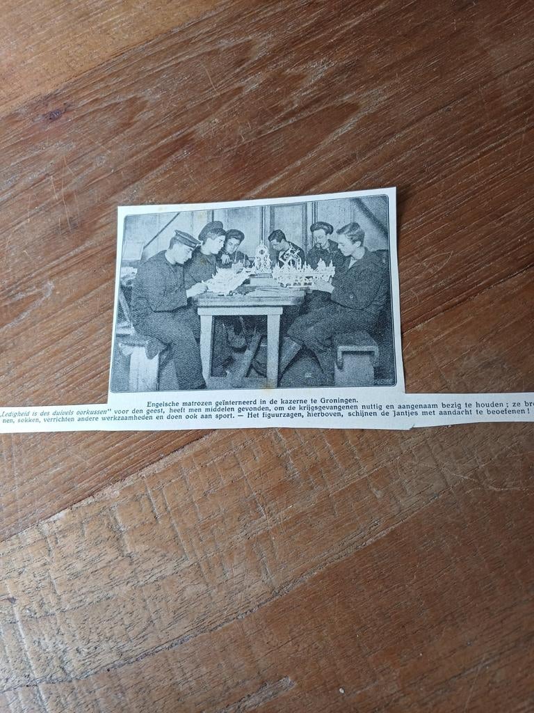 Knipsel Engelse matrozen  kazerne Groningen 1915, Verzamelen, Ophalen of Verzenden, Voor 1920, Knipsel(s)