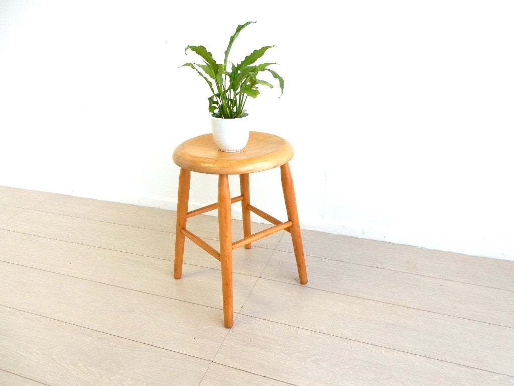 Retro Vintage Kruk Stoel Jaren 60 Plantentafel, Gebruikt, ., Ophalen of Verzenden, .