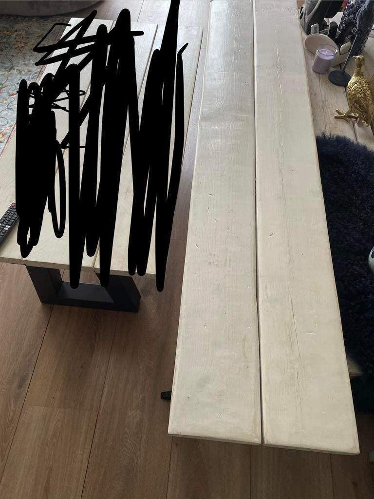 robuuste houten salontafel met metalen onderstel, Minder dan 50 cm, Gebruikt, 100 tot 150 cm, Ophalen of Verzenden