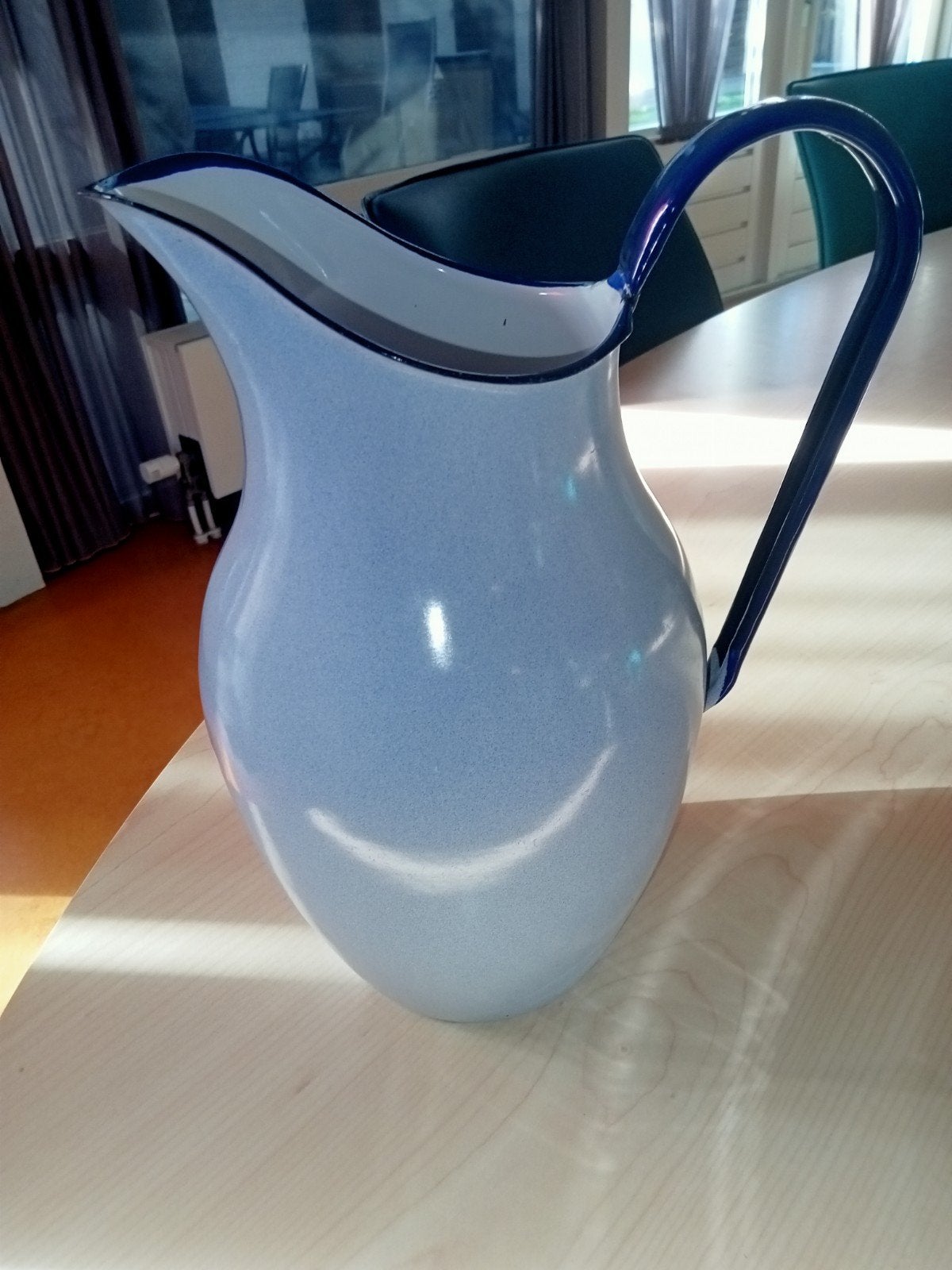 Mooie blauw/ grijze geëmailleerde lampet/ waterkan, Antiek en Kunst, Antiek | Emaille, Ophalen of Verzenden