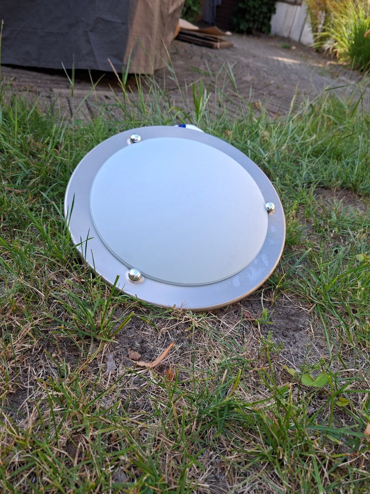Plafondlamp melkglas met zilveren rand, Ophalen, Zilver, Gebruikt, Inclusief lichtbron