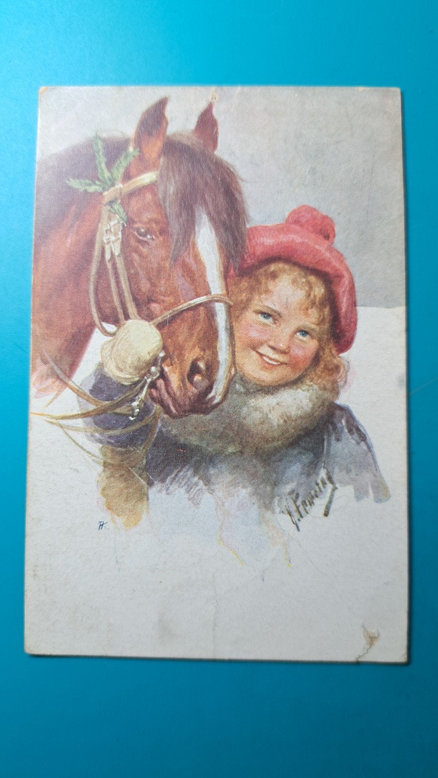 meisje paard illustrator Karl Feiertag..1921, Verzenden, 1920 tot 1940, Gelopen
