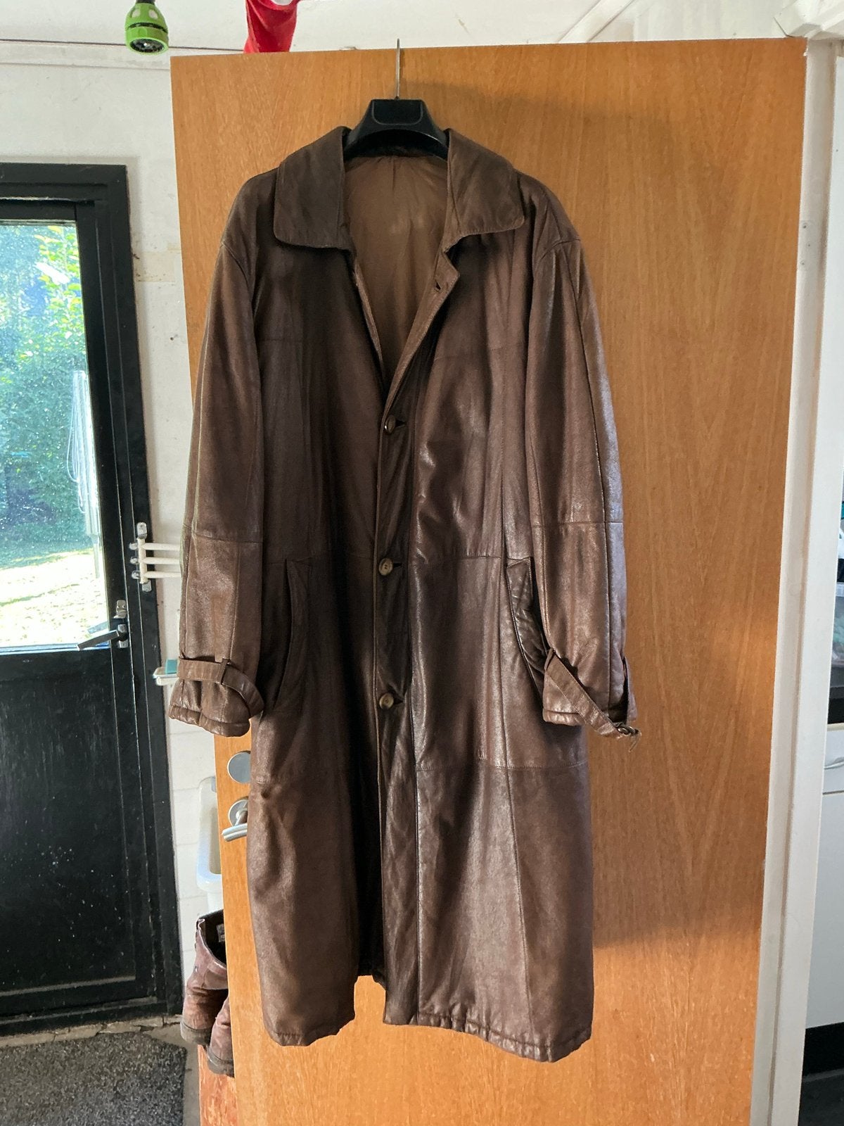 Vintage Leren Jas - Bruine Lange Herenjas, Ophalen of Verzenden, Gebruikt, Overige modellen