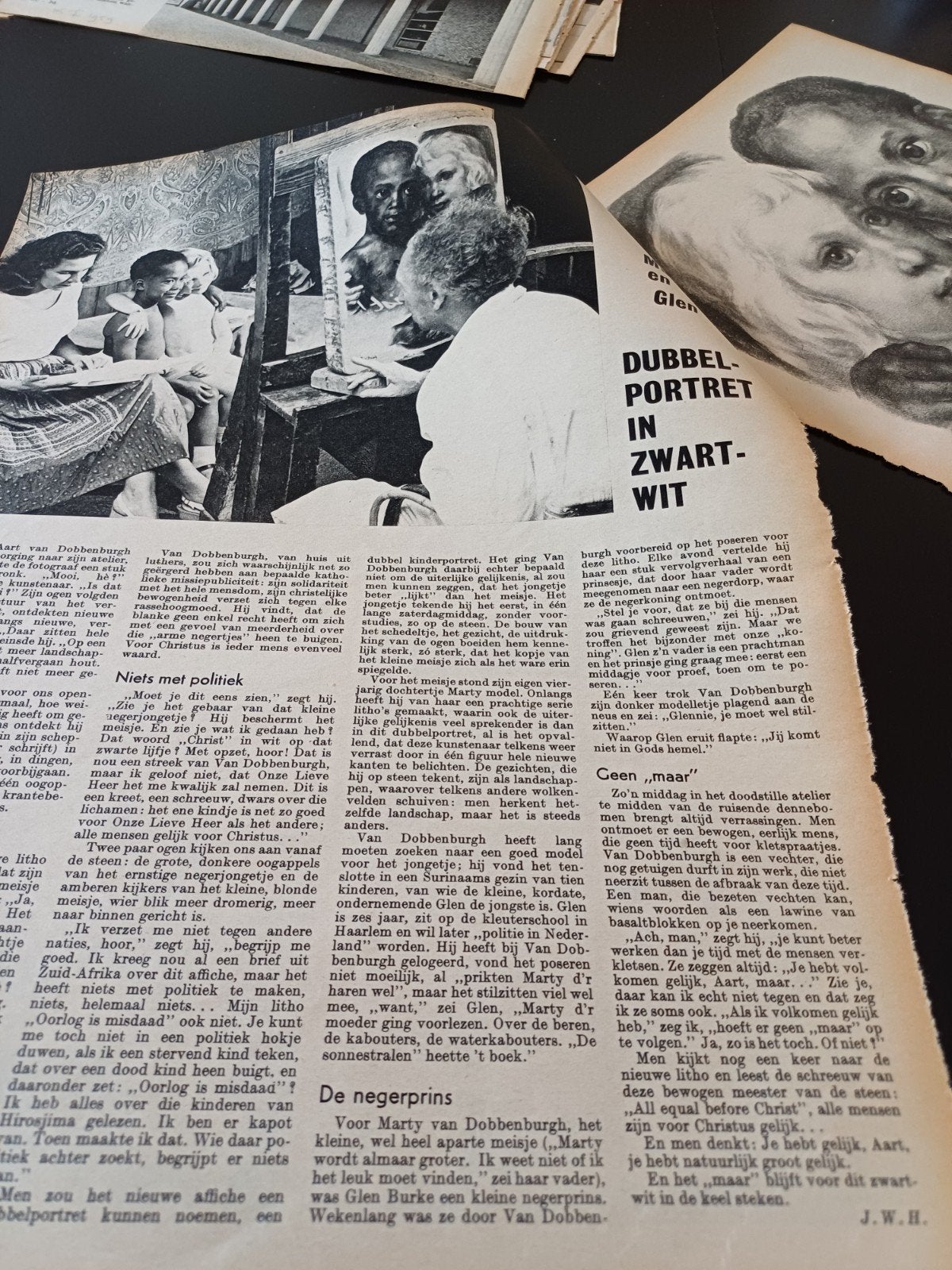 artikel Aart van Dobbenburgh dubbelportret in zwart wit 1959, Ophalen of Verzenden, 1940 tot 1960, Knipsel(s)