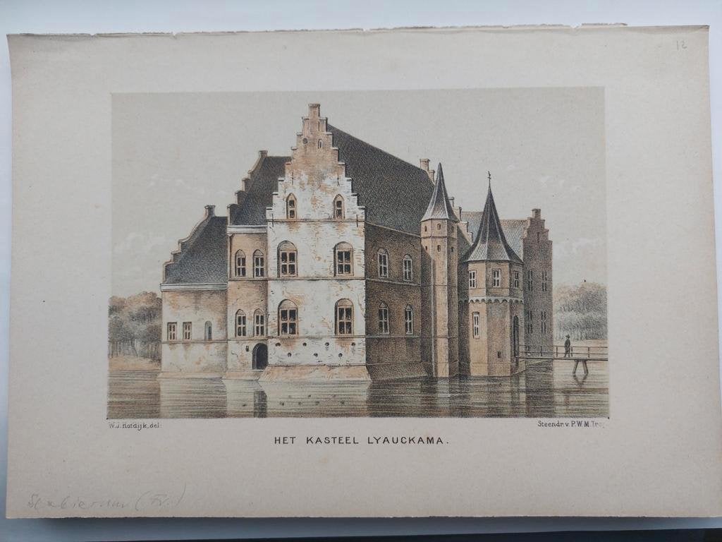 12 / Lyauckama State  - Liaukama State Sexbierum Litho 1854, Antiek en Kunst, Ophalen of Verzenden