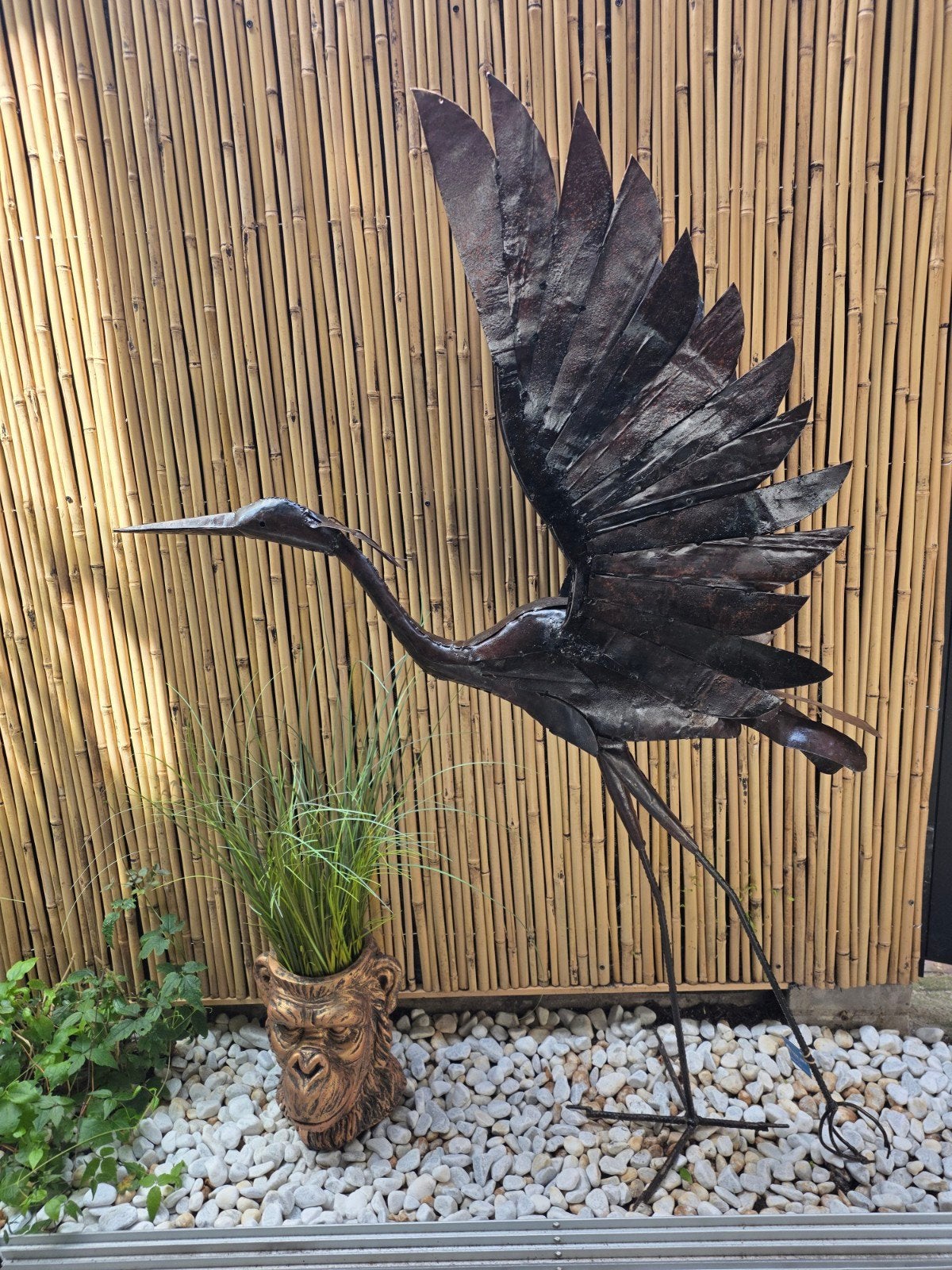 Grote metalen reiger van oude vaten, 150 cm hoog, Ophalen, Handgemaakt, 1 meter - 2 meter, Beeld