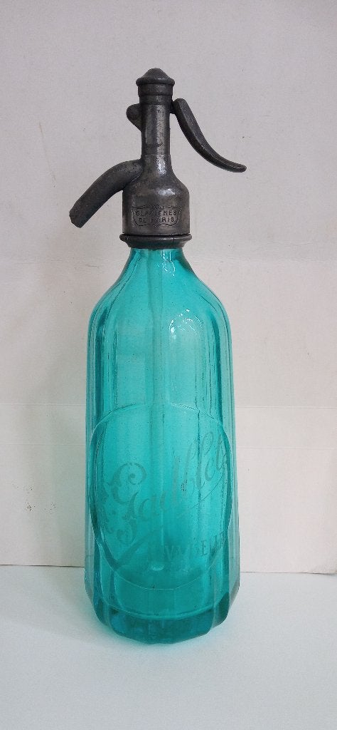 Zeldzame piramide antiek aqua blauw Siphon spuitwaterfles, Ophalen of Verzenden