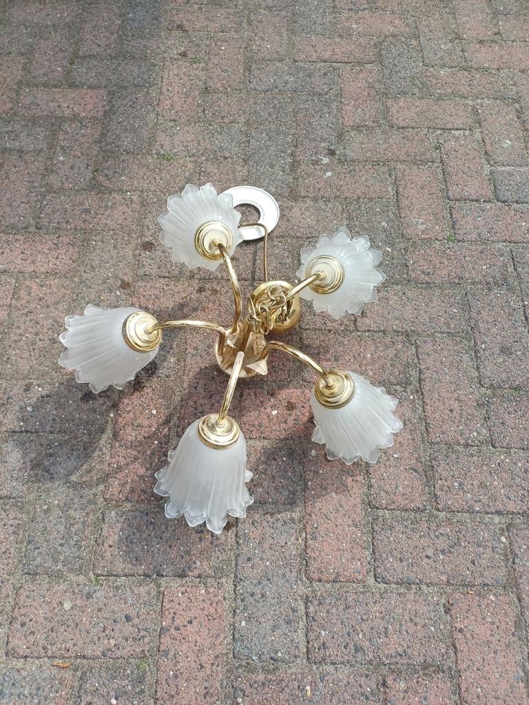 Goudkleurige hanglamp, Ophalen, Gebruikt, Glas, Klassiek