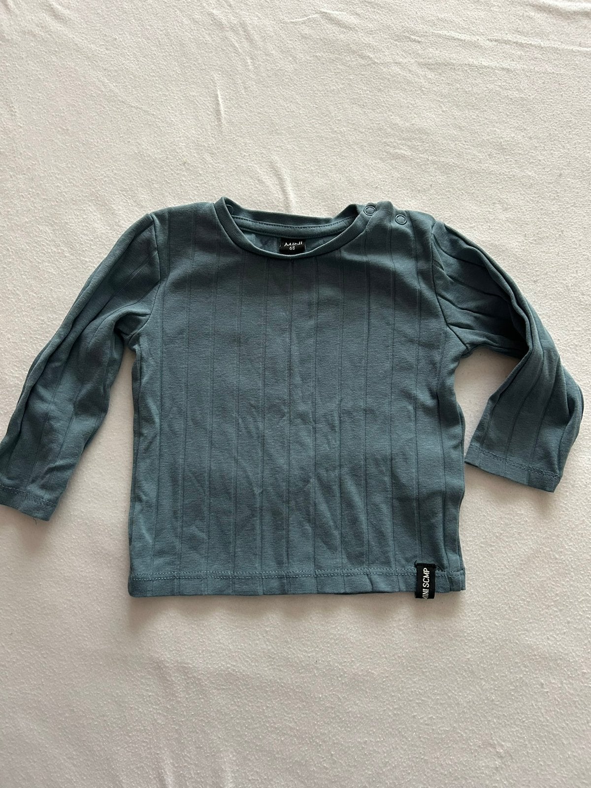Blauw geribbeld shirtje maat 68, Kinderen en Baby's, Ophalen of Verzenden, Jongetje of Meisje, Shirtje of Longsleeve