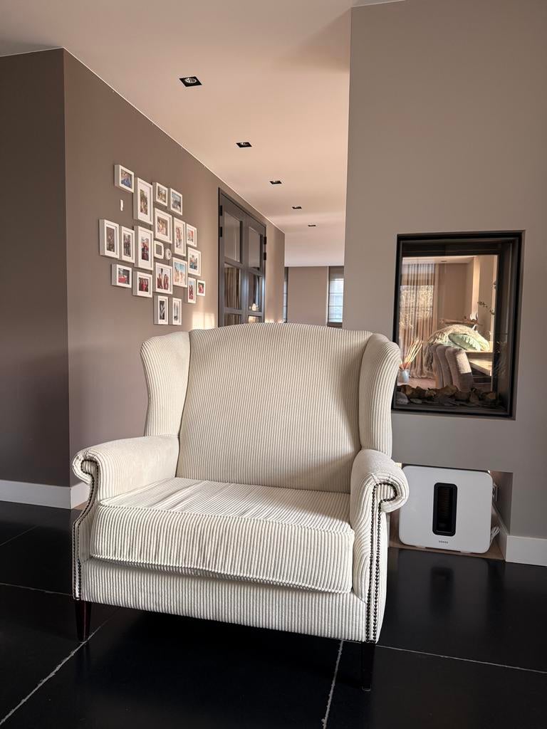 Comfortabele Roomwitte Loveseat - Zachte Ribstof, Ophalen, Gebruikt, Minder dan 75 cm, 75 tot 100 cm