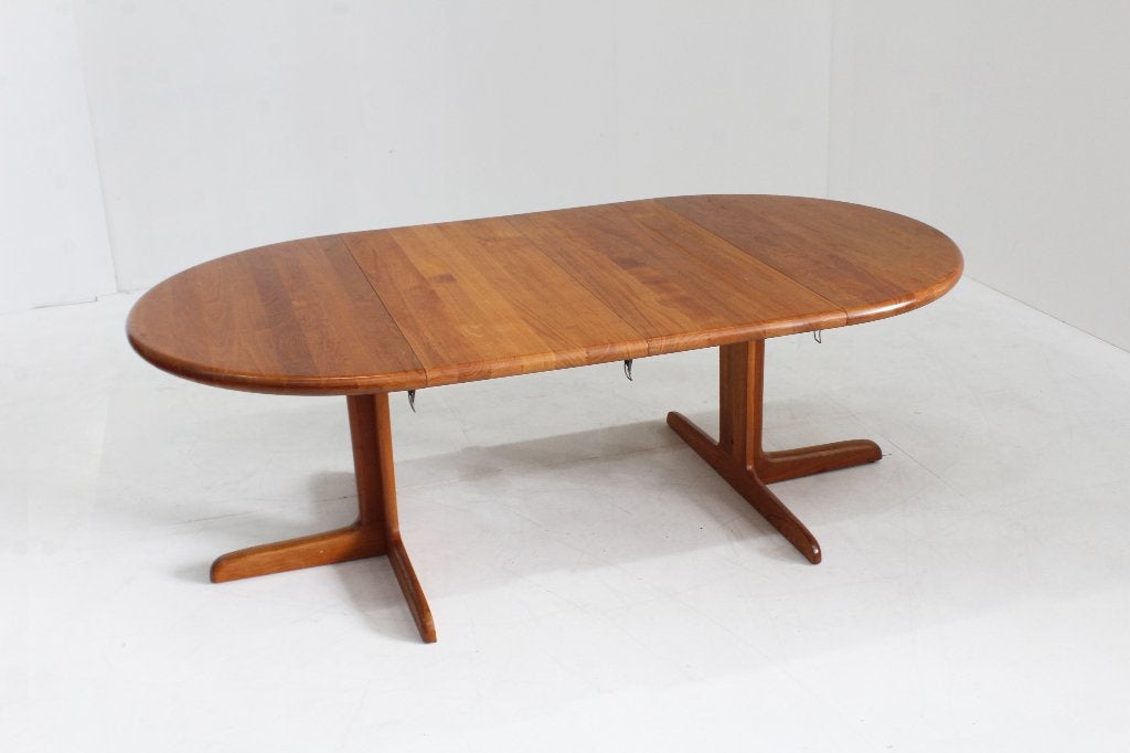 Vintage Deense ronde uitschuifbare eettafel tafel teak, Gebruikt, 100 tot 150 cm, 200 cm of meer, Ophalen of Verzenden