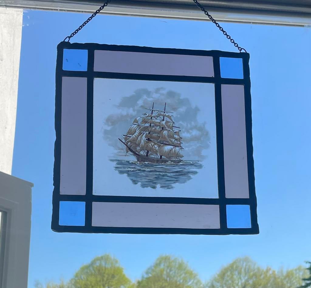 Glas in lood afbeelding van V.O.C. fregat., Antiek en Kunst, Antiek | Glas en Kristal, Ophalen of Verzenden