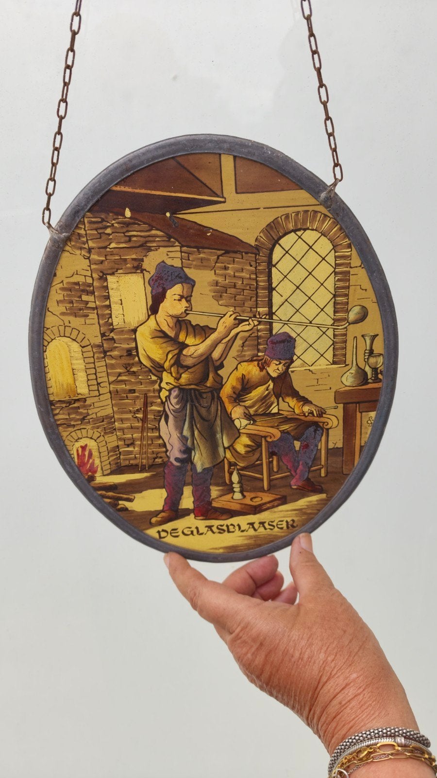 Grote partij antieke glas in lood raamhangers., Ophalen