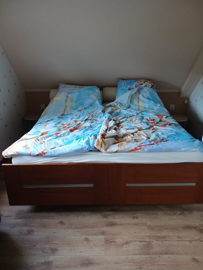 kersenhouten boxspring 180 bij 210m compleet, Huis en Inrichting, Ophalen, Gebruikt, Overige kleuren, 210 cm