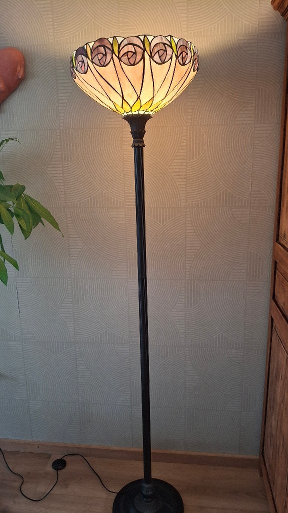 Vloerlamp met Tiffany kap, Ophalen, Kunststof, Romantisch, E27 (groot)
