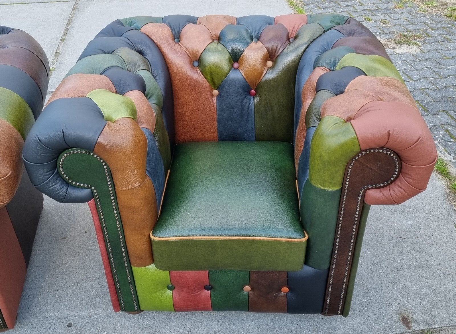 2x Chesterfield club fauteuil Patchwork + BEZORGING GRATIS, ., Nieuw, Ophalen of Verzenden, .