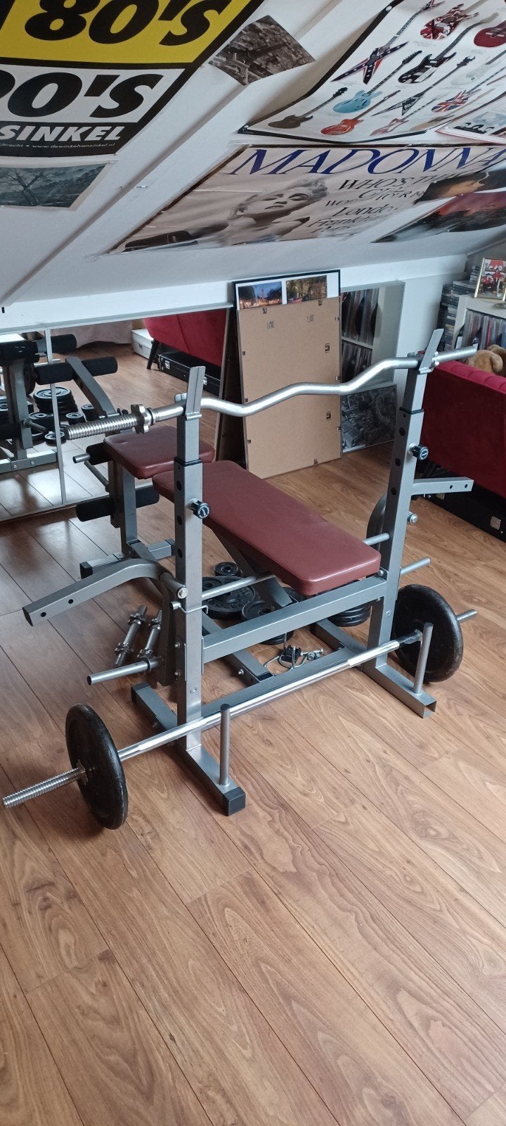 SC Sports Halterbank met Stangen en Gewichten, Ophalen, Gebruikt, Benen, Fitnessbank
