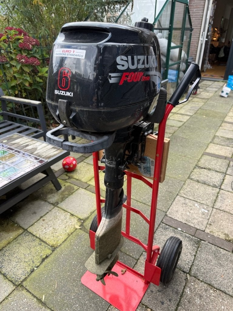 Suzuki 6pk (4takt) buitenboord langstaart met steekwagentje, Watersport en Boten, Ophalen, Gebruikt, 5 tot 10 pk, Viertaktmotor