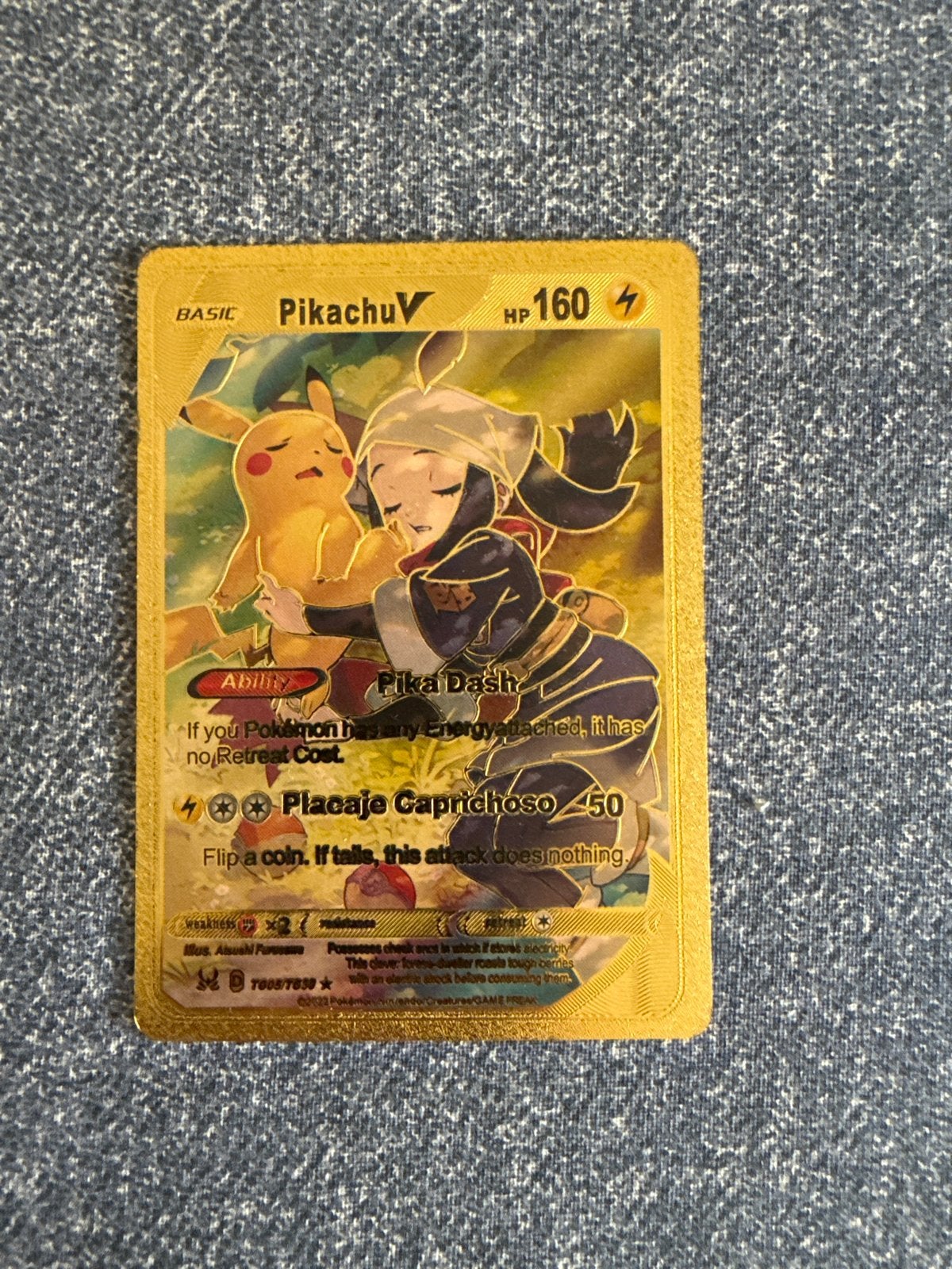 Pokémon Pikachu TG05/TG30 Lost Origin Gold Metal Card 2022, Ophalen of Verzenden, Gebruikt, Losse kaart, Foil