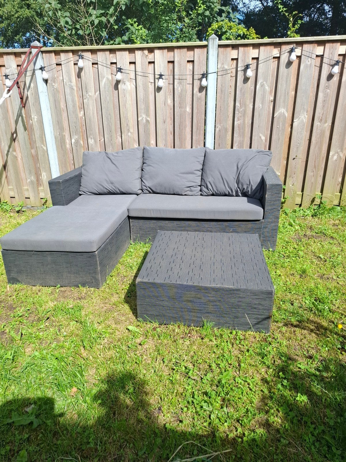 Comfortabele loungeset met kussens, Tuin en Terras, Ophalen, 4 zitplaatsen, Gebruikt, Bank