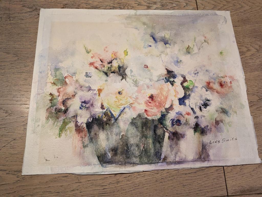 Prachtig aquarel bloemstilleven van Lies Smits, Antiek en Kunst, Ophalen of Verzenden