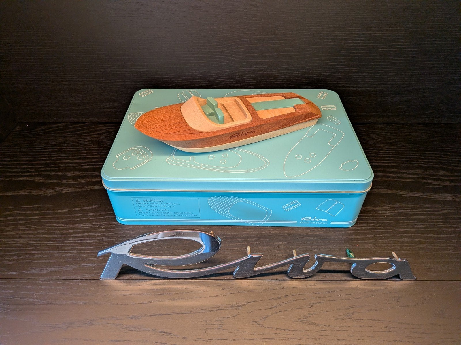 Houten Riva boot modelbouwset in blikken doos, Hobby en Vrije tijd, Ophalen of Verzenden, Zo goed als nieuw, Groter dan 1:32, Overige merken