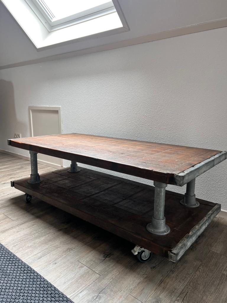 Industriële tafels - Steigerhout en Staal, Huis en Inrichting, Tafels | Salontafels, Ophalen, Gebruikt, 100 tot 150 cm, 50 tot 100 cm