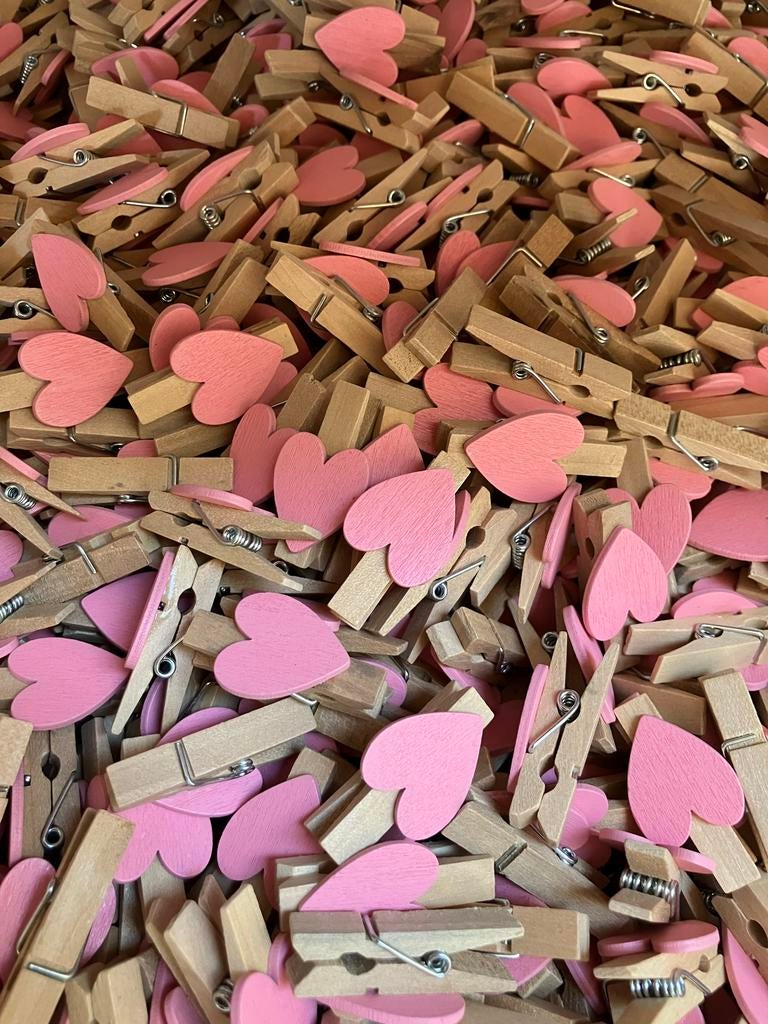 Houten mini knijpertjes met roze hartje - 4600 stuks, Ophalen of Verzenden, Nieuw