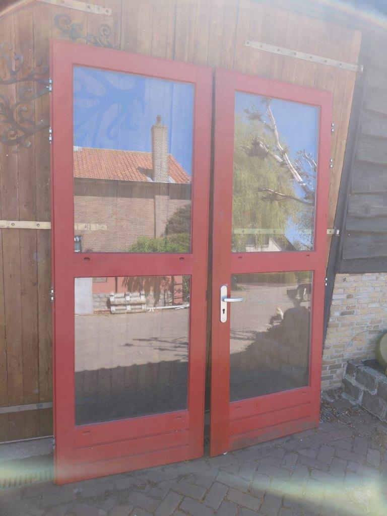 setje hardhouten openslaande deuren, Ophalen, Gebruikt, 120 cm of meer, 200 tot 215 cm