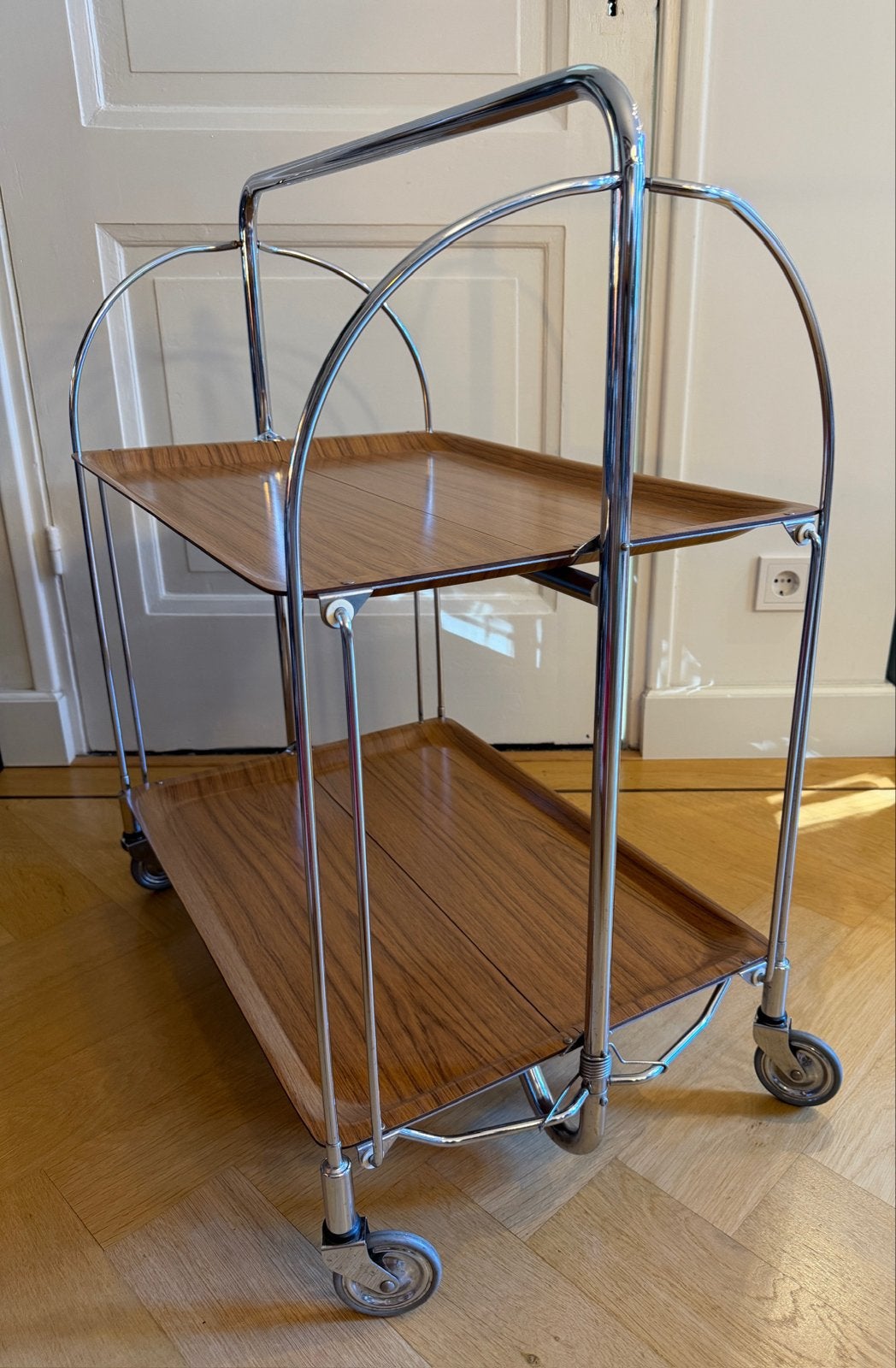Vintage Inklapbare Serveerwagen - Chroom & Hout-look, Ophalen
