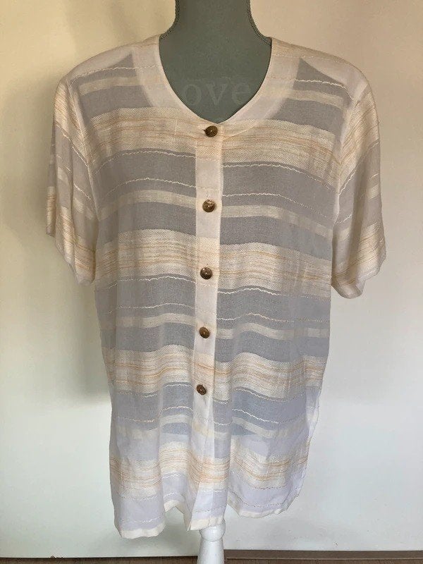 Zomerse crèmekleurige linnen/katoenen blouse - Pia Rucci, Maat 38/40 (M), Overige kleuren, Ophalen of Verzenden, Gedragen