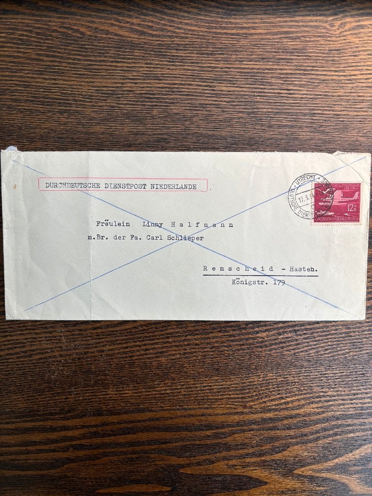 Envelop Duitse Dienstpost Nederland, stempel Utrecht, Verzenden, Overige soorten, Nederland, Overige typen