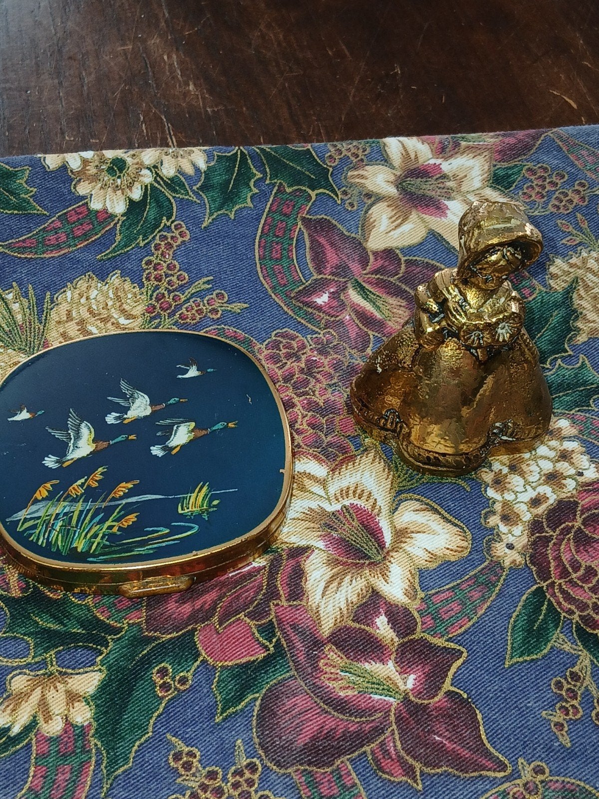 Vintage Poederdoosje+tafelbel met Eenden en Gouden Belletje, Ophalen of Verzenden