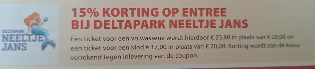 15% korting Deltapark Neeltje Jans, Eén persoon, Kortingsbon